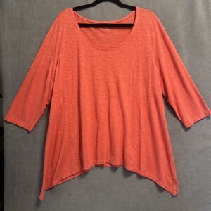 Eileen Fisher Hemp Organic Cotton Top Plus Size 1X Asymmetric Coral Lagenlook